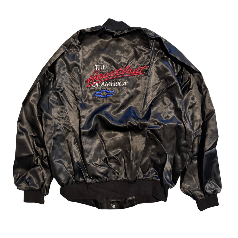 Vintage Westark USA Chevy Heartbeat of America Satin Bomber Jacket 2XL Black